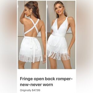 White Fringe Open Back Romper